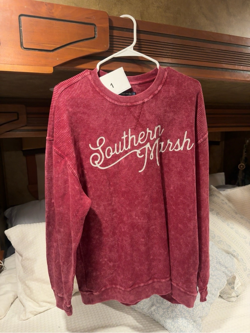 Southern Marsh Women's Corded Crewneck in Burgundy with White Script